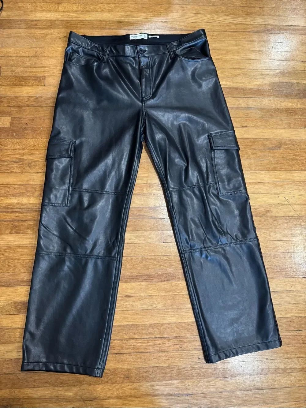 Abercrombie & Fitch Black Vegan Leather Cargo Pants